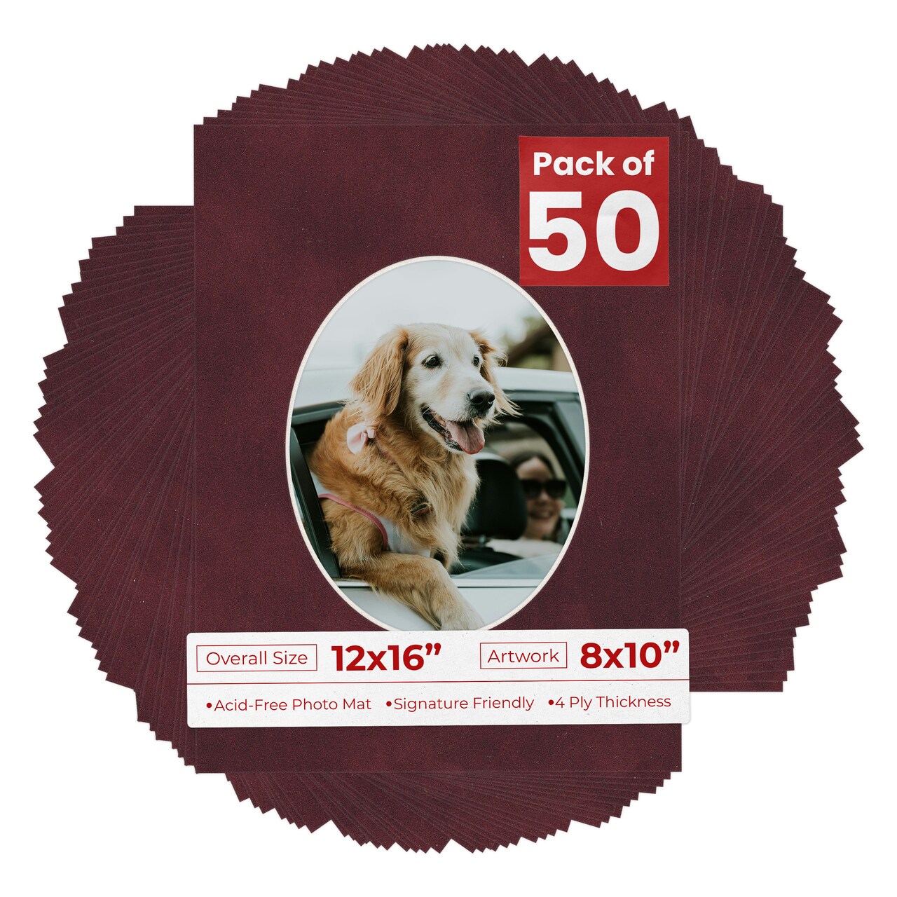 Dark Red Suede Mat Board for 12x16 Frames - Oval Opening for 8x10 Photos